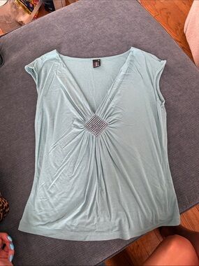 S.O.L. Light Blue V-Neck Embellished Women's Blouse